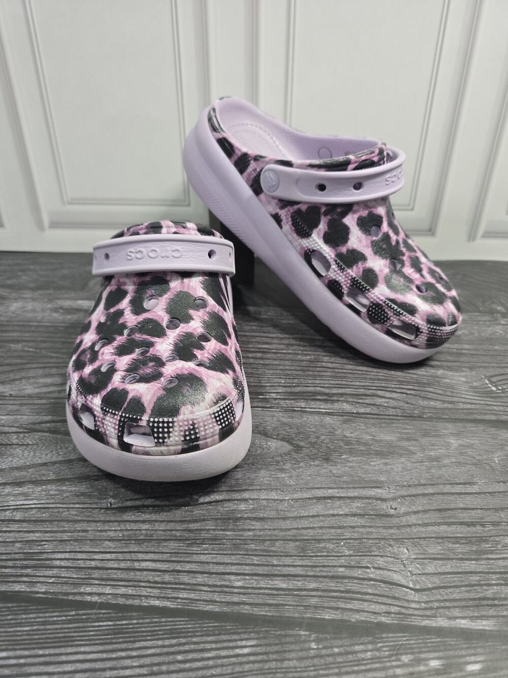 Crocs Classic Animal Cutie Clog Platform Purple Pink Leopard Print Junior Size 5